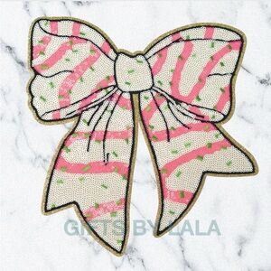 Coquette Pink Christmas Bow Sequin Patch Trendy